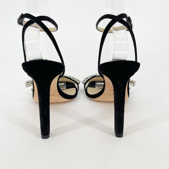 Jimmy Choo Black Suede Thyra 100 Crystal Embellished Sandal Heel size IT 38 - Picture 9 of 12